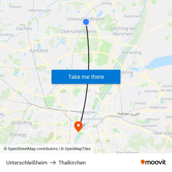 Unterschleißheim to Thalkirchen map