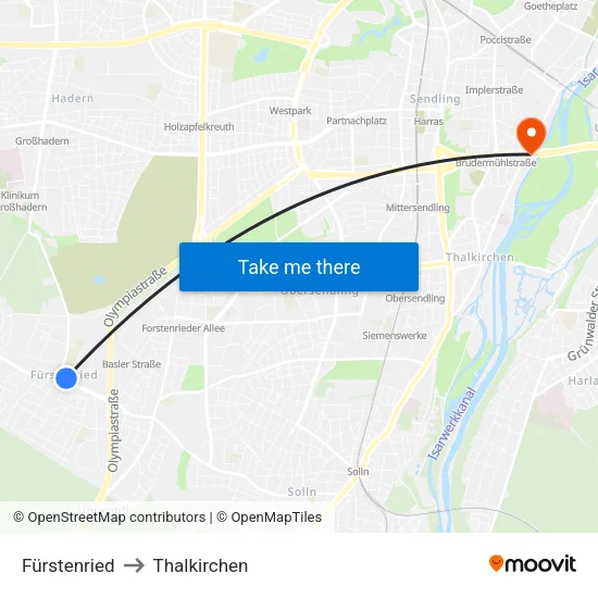 Fürstenried to Thalkirchen map