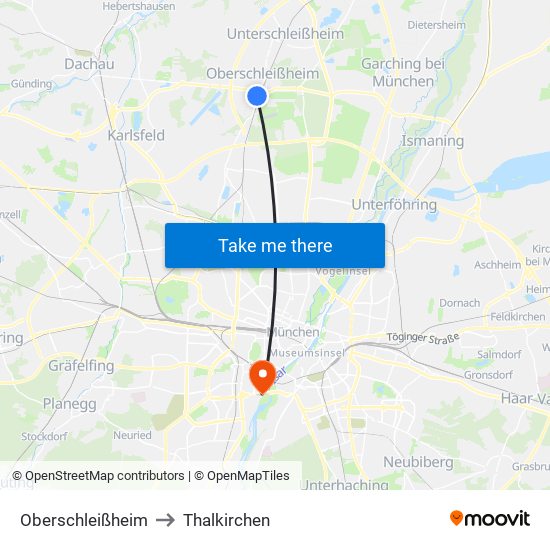 Oberschleißheim to Thalkirchen map