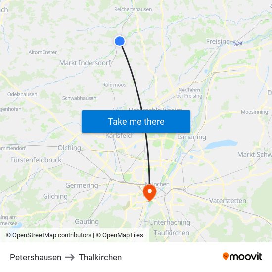 Petershausen to Thalkirchen map