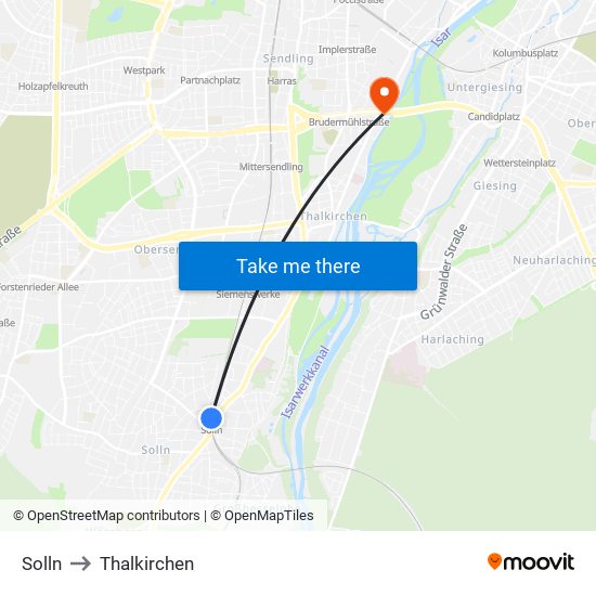 Solln to Thalkirchen map