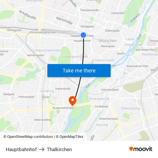 Hauptbahnhof to Thalkirchen map