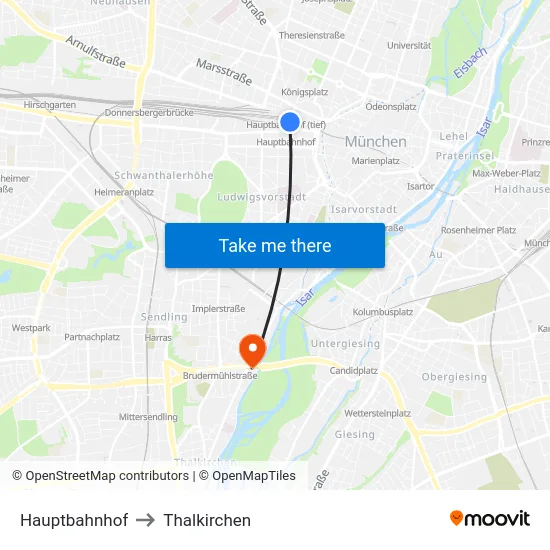 Hauptbahnhof to Thalkirchen map