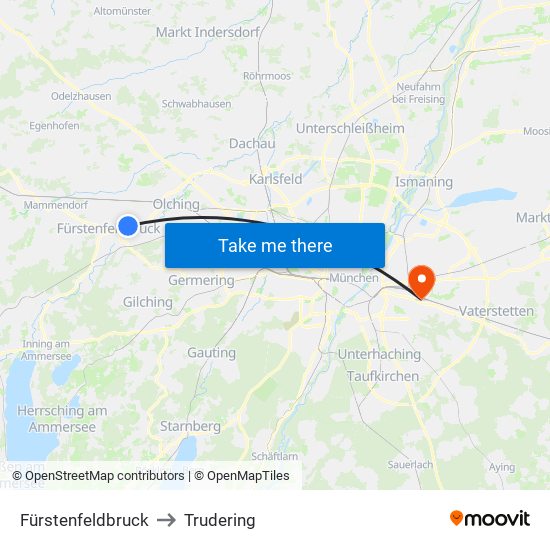 Fürstenfeldbruck to Trudering map