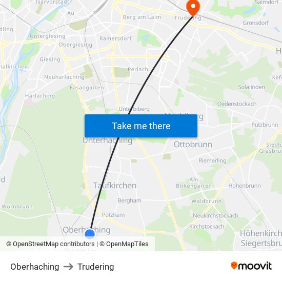 Oberhaching to Trudering map