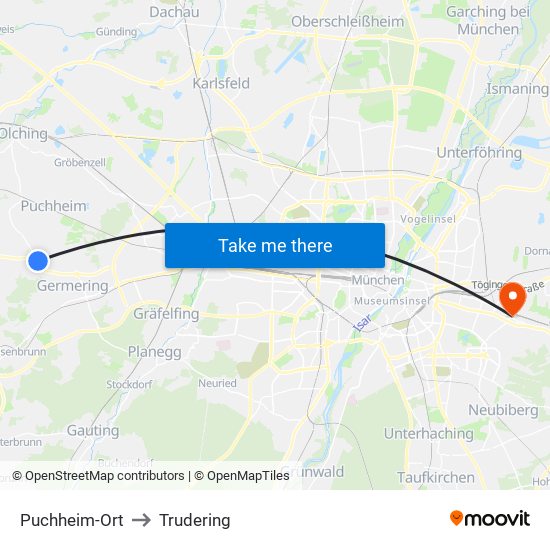 Puchheim-Ort to Trudering map