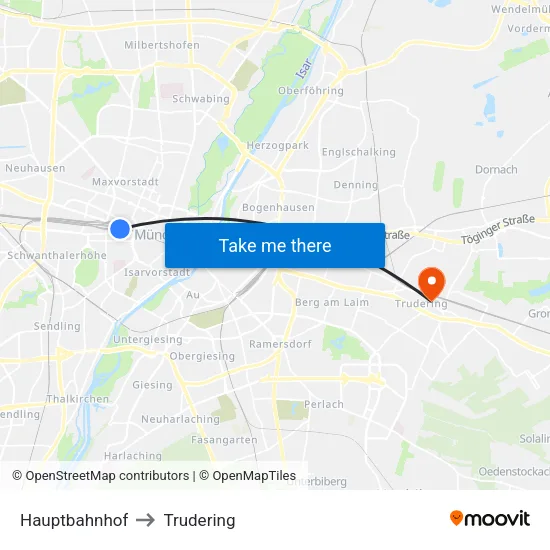 Hauptbahnhof to Trudering map