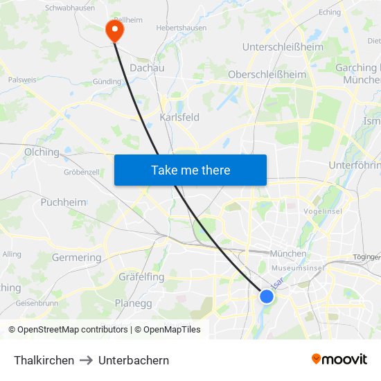 Thalkirchen to Unterbachern map