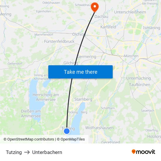 Tutzing to Unterbachern map