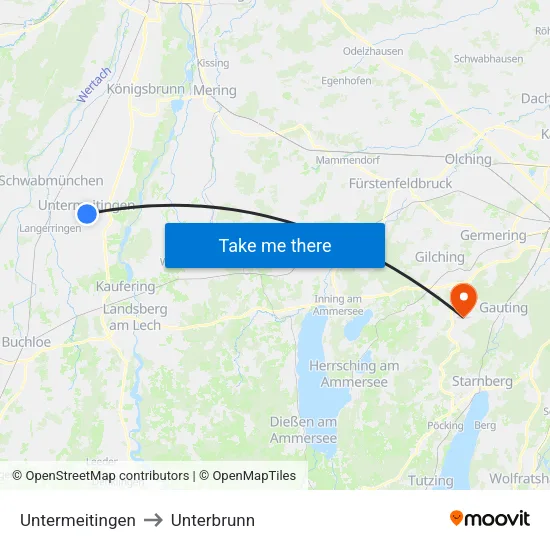 Untermeitingen to Unterbrunn map