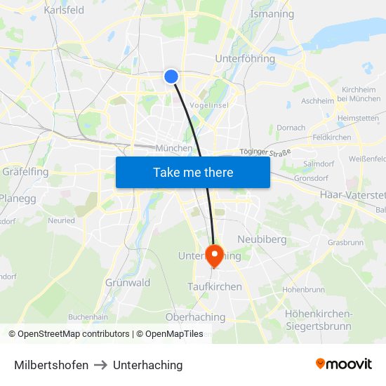 Milbertshofen to Unterhaching map