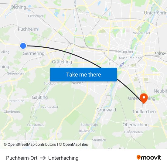 Puchheim-Ort to Unterhaching map