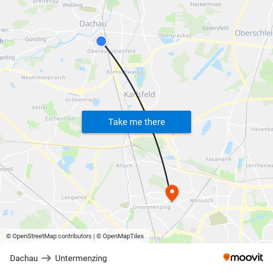 Dachau to Untermenzing map