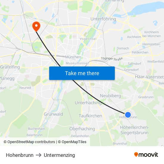 Hohenbrunn to Untermenzing map