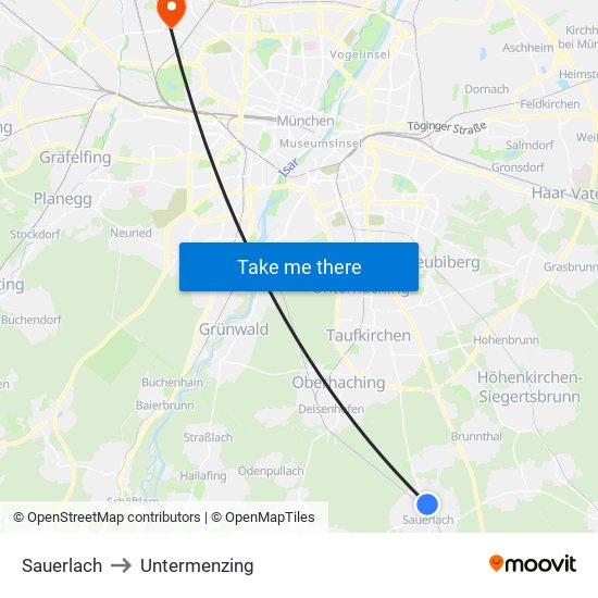 Sauerlach to Untermenzing map