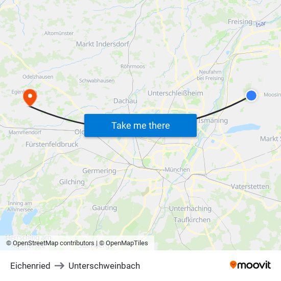 Eichenried to Unterschweinbach map