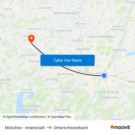 München - Innenstadt to Unterschweinbach map