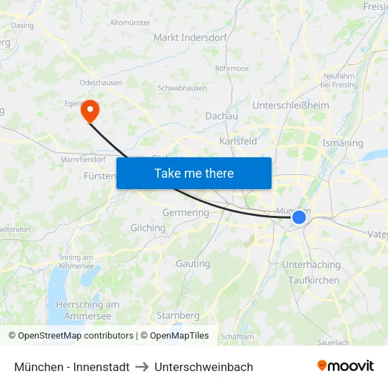 München - Innenstadt to Unterschweinbach map