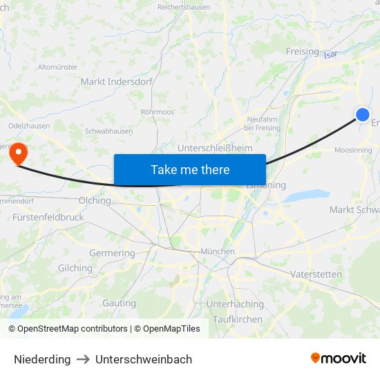 Niederding to Unterschweinbach map