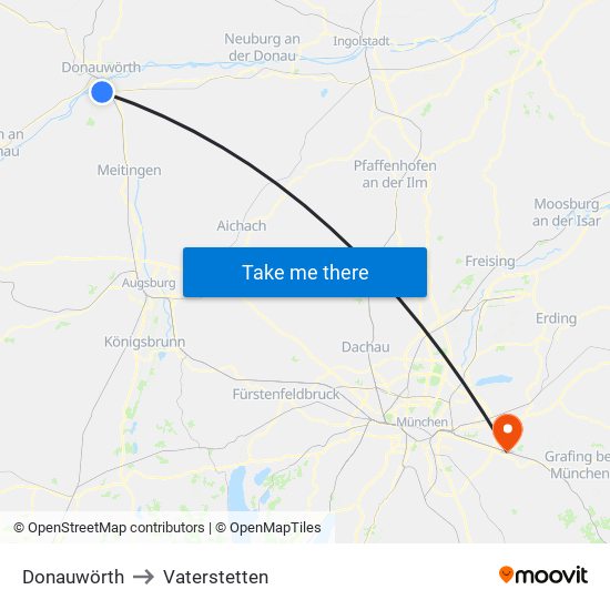 Donauwörth to Vaterstetten map