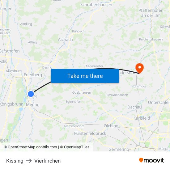 Kissing to Vierkirchen map