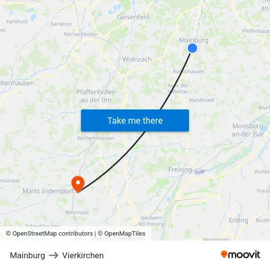 Mainburg to Vierkirchen map
