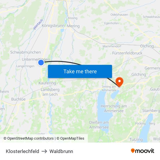 Klosterlechfeld to Waldbrunn map