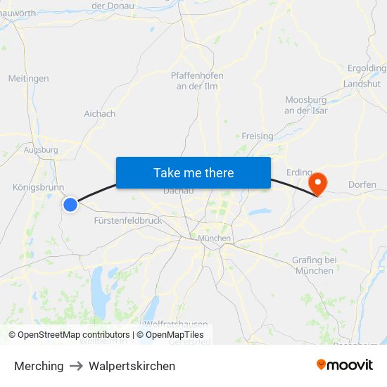 Merching to Walpertskirchen map