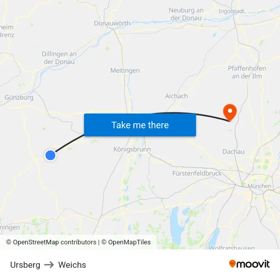 Ursberg to Weichs map