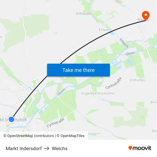 Markt Indersdorf to Weichs map