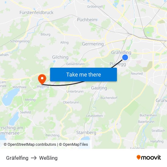 Gräfelfing to Weßling map