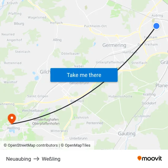 Neuaubing to Weßling map