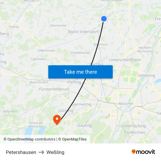 Petershausen to Weßling map