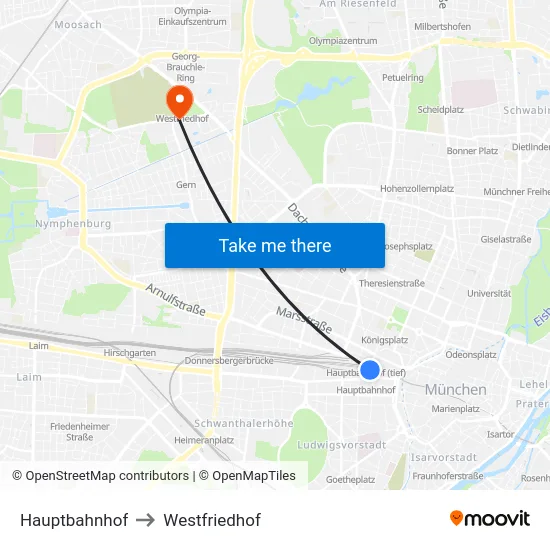 Hauptbahnhof to Westfriedhof map