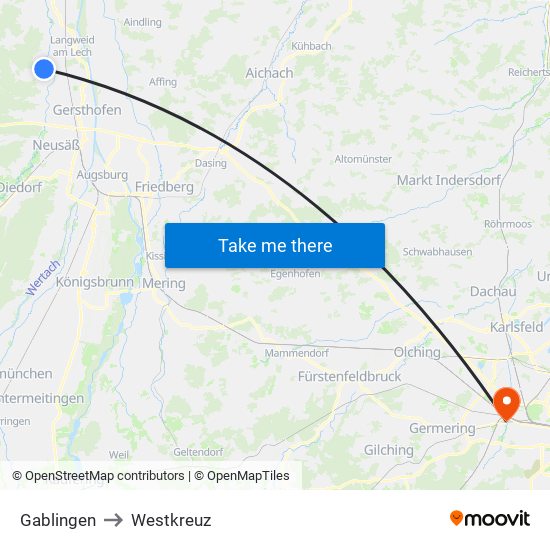 Gablingen to Westkreuz map