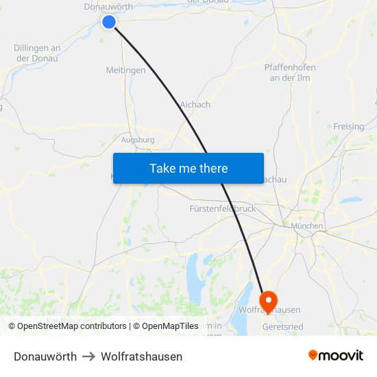 Donauwörth to Wolfratshausen map