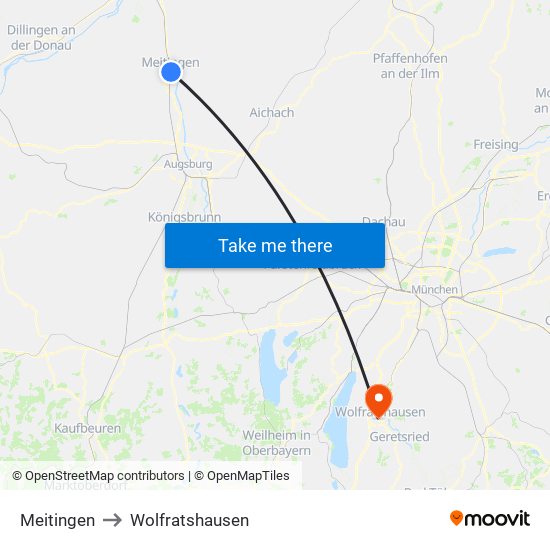 Meitingen to Wolfratshausen map