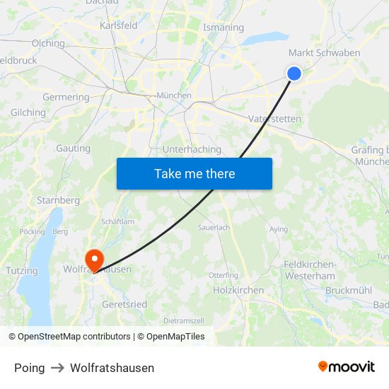 Poing to Wolfratshausen map