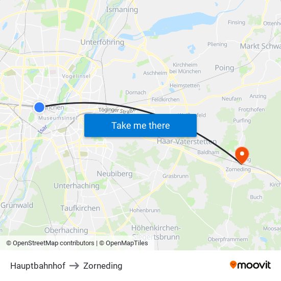 Hauptbahnhof to Zorneding map