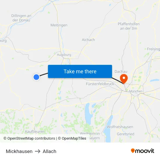 Mickhausen to Allach map