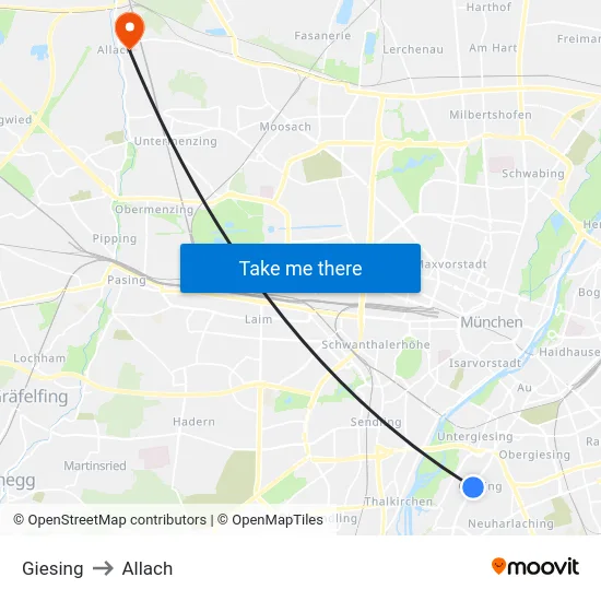 Giesing to Allach map