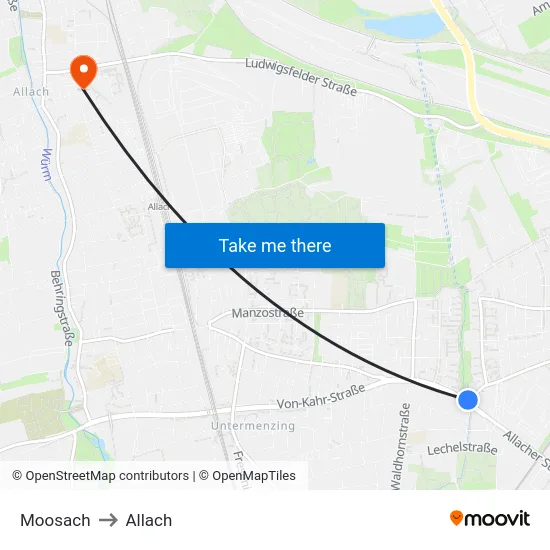 Moosach to Allach map