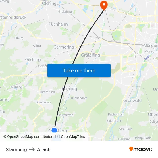 Starnberg to Allach map