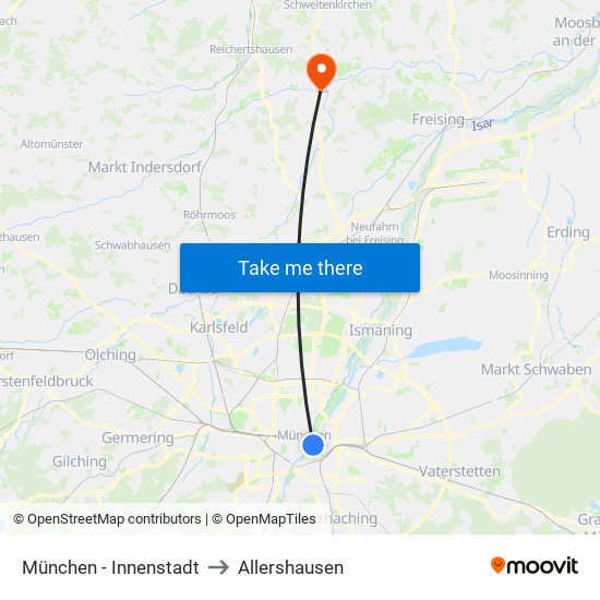 München - Innenstadt to Allershausen map