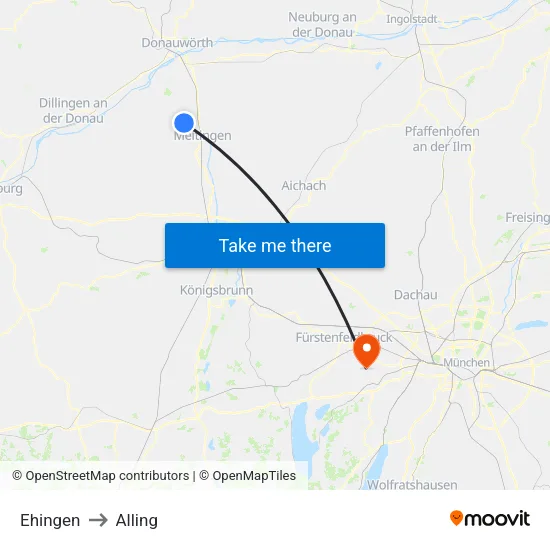 Ehingen to Alling map
