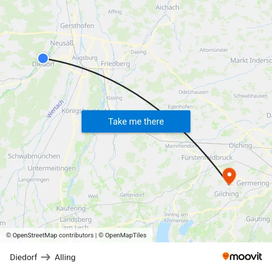 Diedorf to Alling map