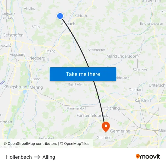 Hollenbach to Alling map