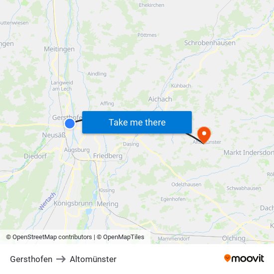 Gersthofen to Altomünster map