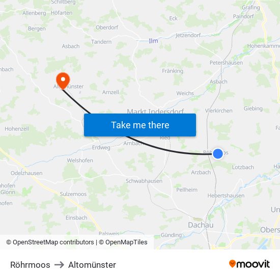 Röhrmoos to Altomünster map