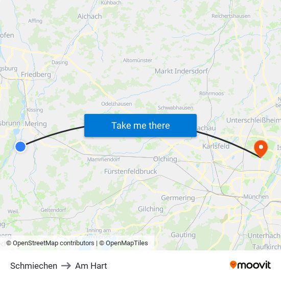 Schmiechen to Am Hart map